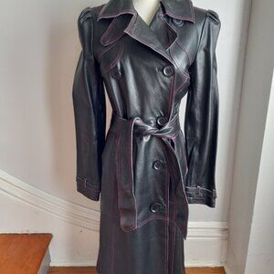 VICTORIA'S SECRET MODA INTERNATIONAL BLACK LEATHER TRENCH COAT 6 NEW